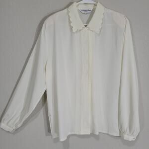 Artesaia Reyes Blouse Womens XL Cream Embroidered Long Sleeve Office Dressy